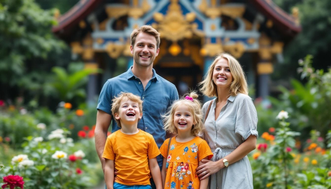 A family of four enjoying a visit to the Simala Shrine.