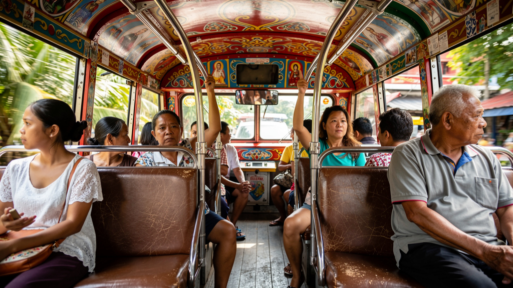 Inside a traditional Cebu jeepney with passengers